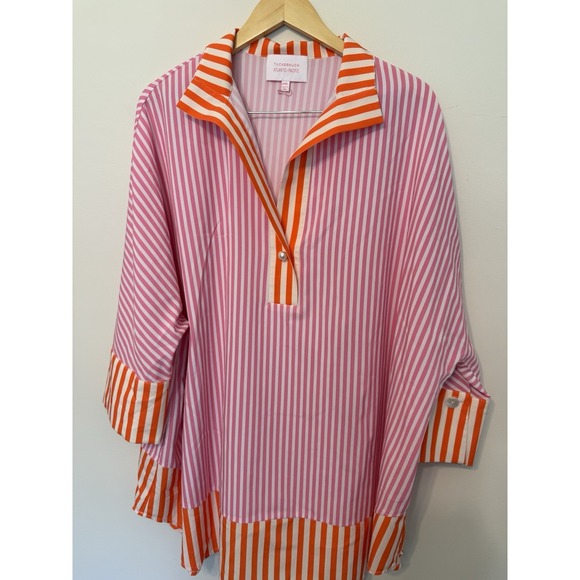 Tuckernuck Atlantic-Pacific Willow Oversized Tunic Pink Orange Stripe XXXL - Picture 2 of 9